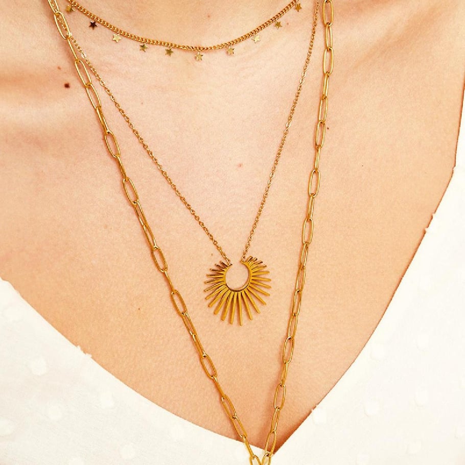 Collar Sol Estrellas Colgante Oro Imagen4